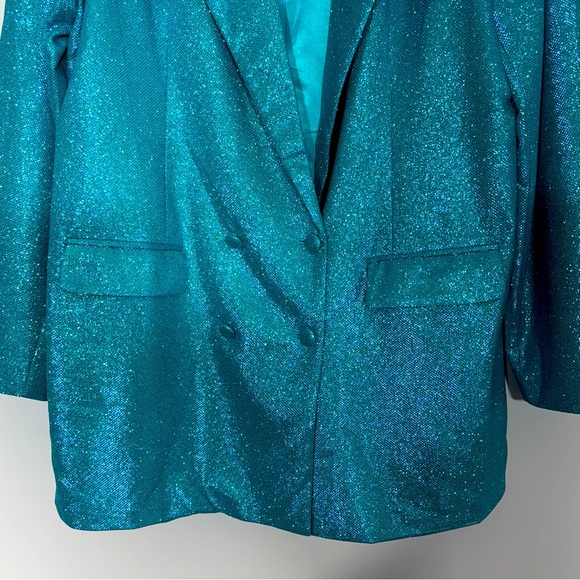 Meshki Becky Shimmer Oversized Blazer Dress Aquamarine L Mermaid Glitter Festive - Picture 11 of 16